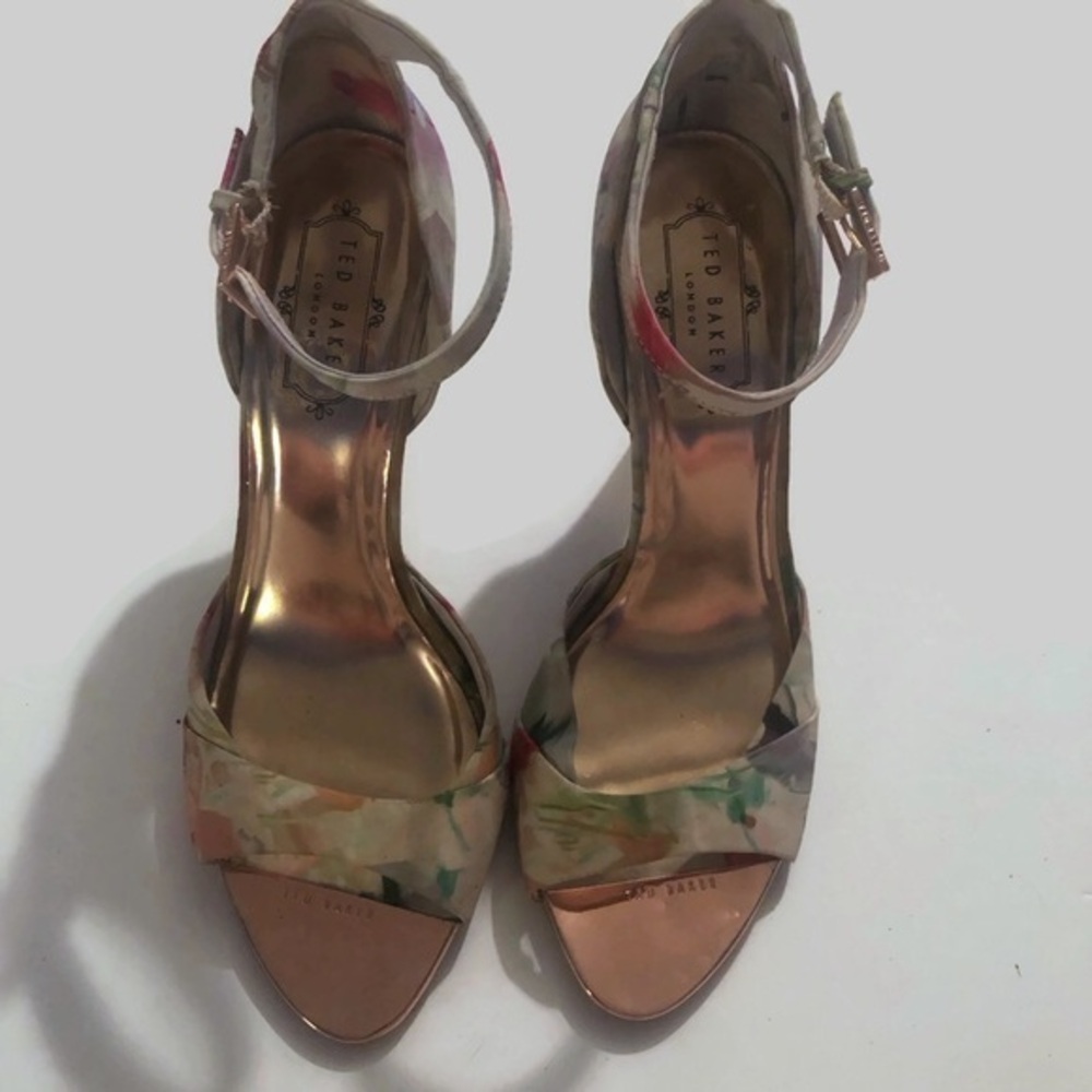 Ted Baker London Caleno Floral Ankle Strap Open Toe Heel Sandal Stiletto Sz 8.5